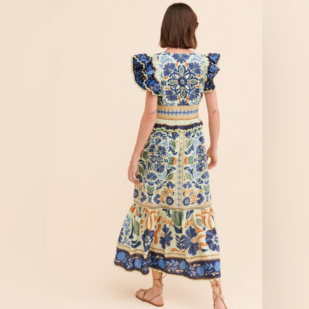 Farm Rio Anthropologie Ocean Tapestry Maxi Dress Medium - Picture 3 of 8